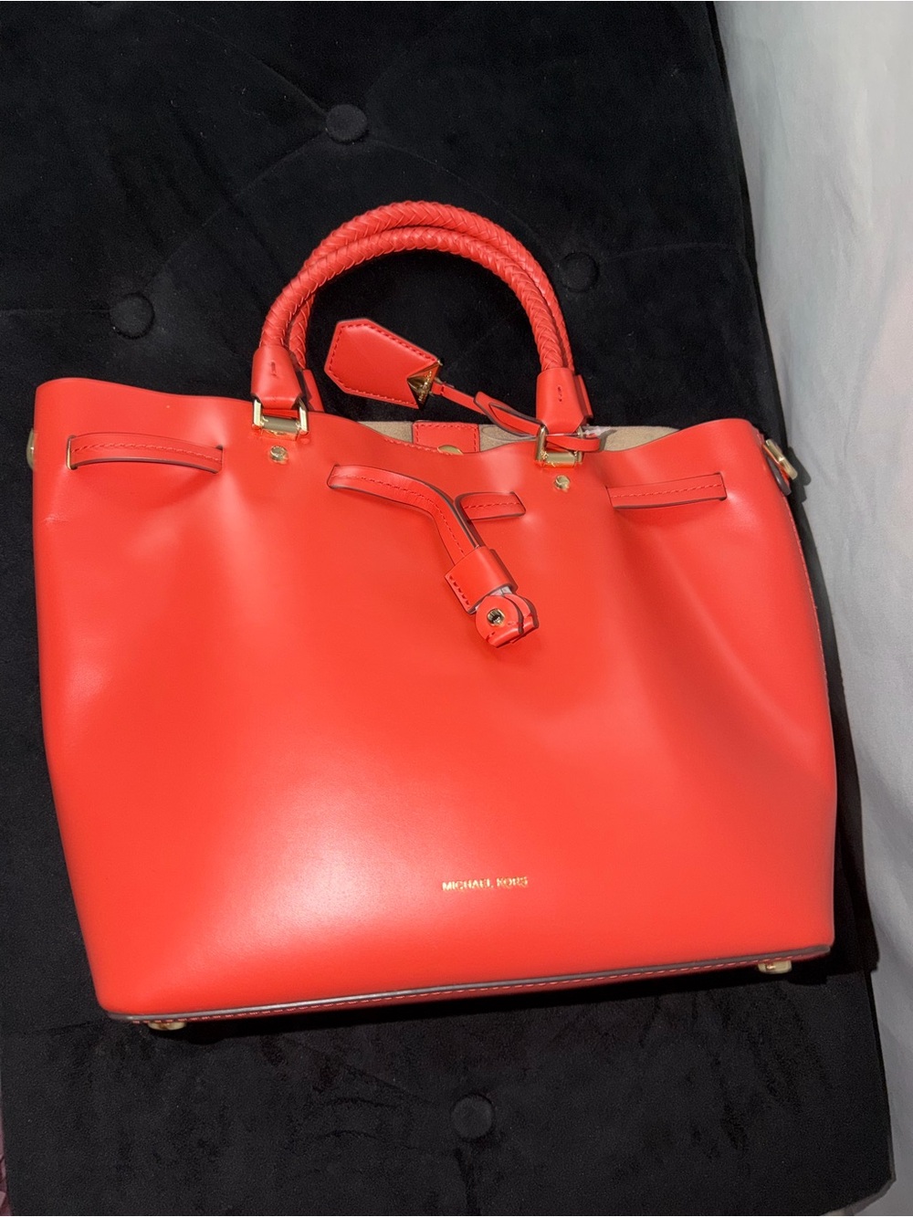 Michael Kors Coral Leather Satchel with Braided Handles